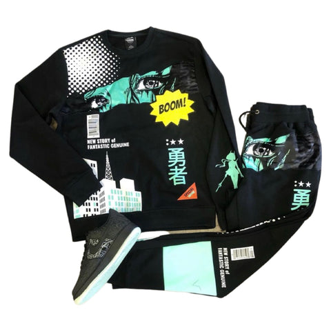 Streetwear Clothing Line: Genuine - Jogger set in Black and Mint