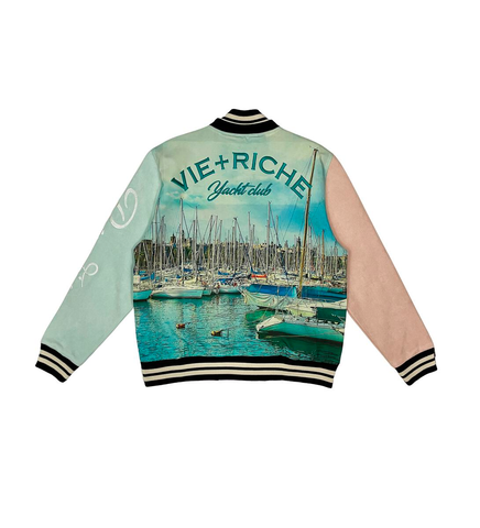 At The Fortt Urban Boutique, We carry the Streetwear Clothing Line: VIE RICHE This VIE RICHE PARIS Apparel piece is a Yacht Club Suede Letterman Bomber in mixed media in assorted colors that is dry clean only.  Find this and more local and global apparel at The Fortt Urban Boutique in Sherman Oaks, CA. USA.